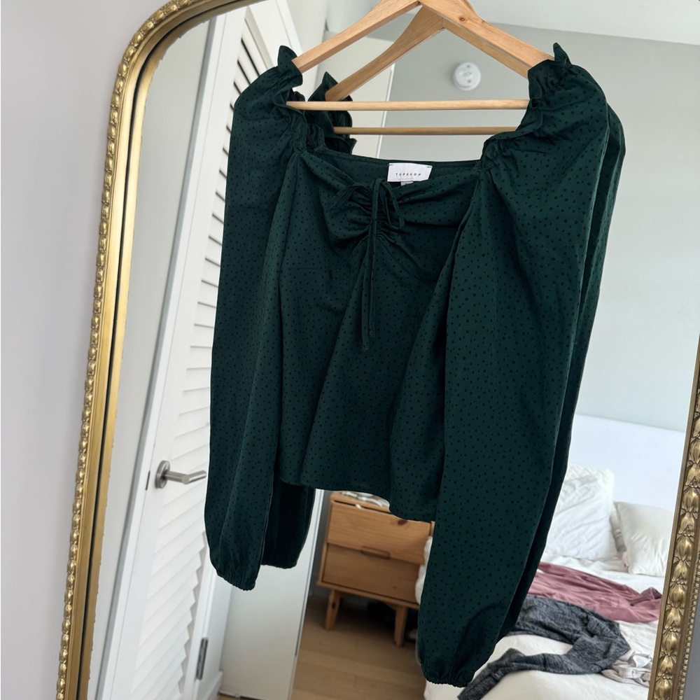 Topshop Dark Green Blouse